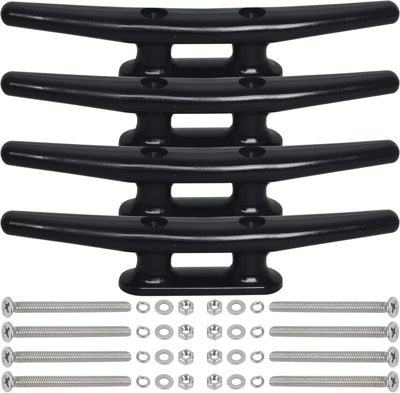 DEDU Nylon Boat Cleat, Dock Cleat 4 Inch 5 Inch 6 Inch 8 Inch Black, Boat Dock Cleats with Bolts Ideal for Marine, Deck, Nautical Decor (4 Pack & 6 Pack) - Image 1